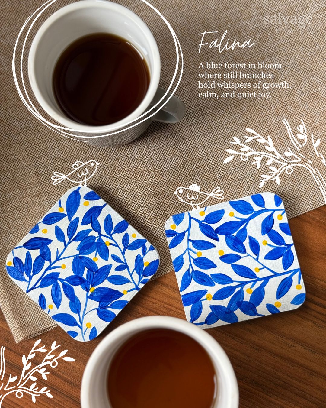 16 Eco-friendly gifting ideas Handpainted wooden coasters India Forest-inspired coaster set